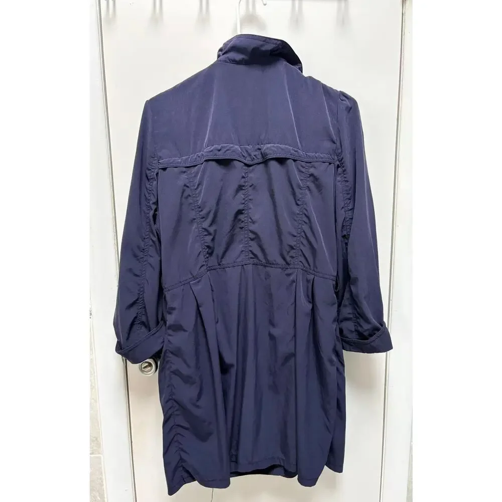 Navy Blue Ruffle Neck Bubble Hem Trench Coat Dress Jacket M - Picture 5 of 11